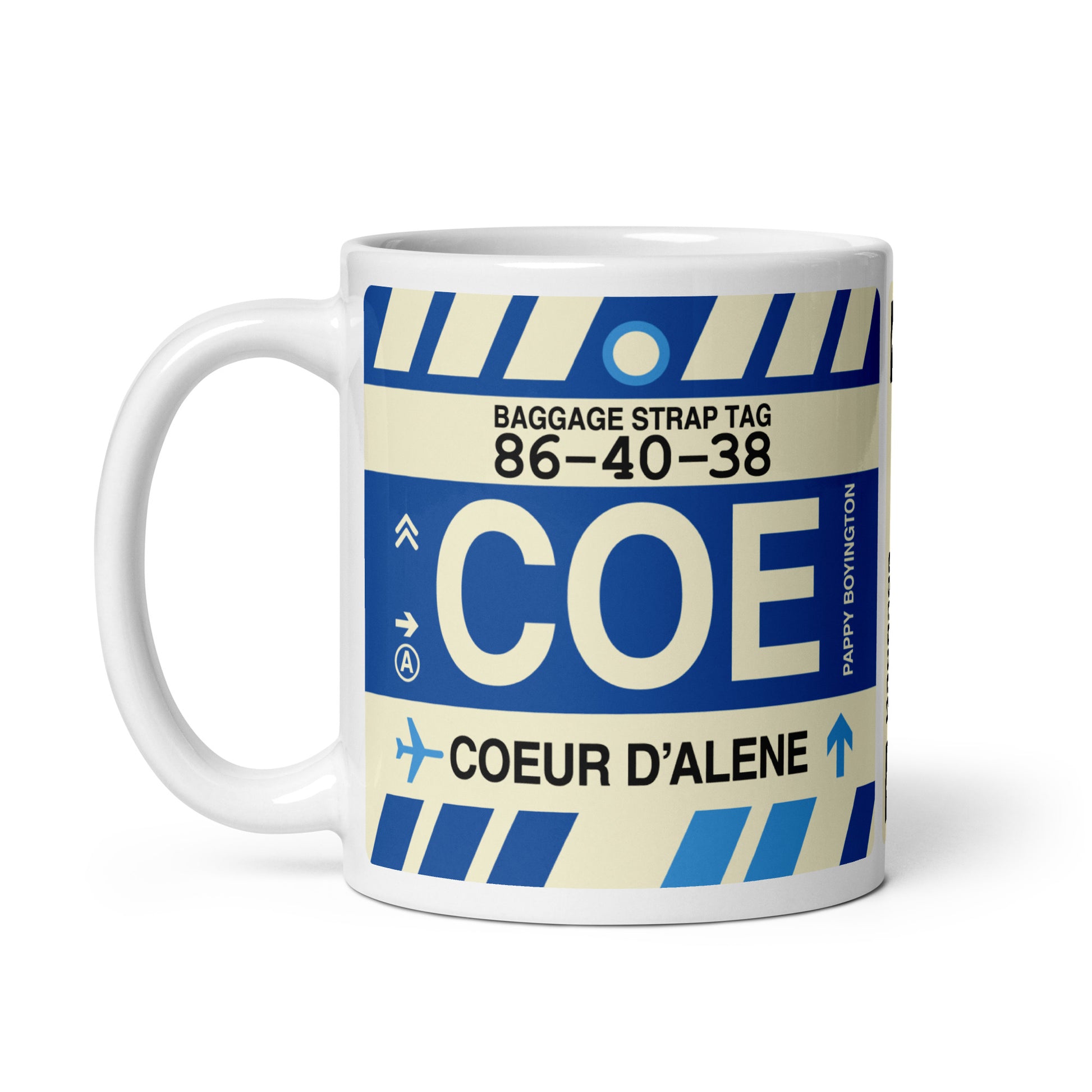 COE Coeur D'Alene Coffee Mug • Jet Age Baggage Tag Design • YHM Designs - Image 02