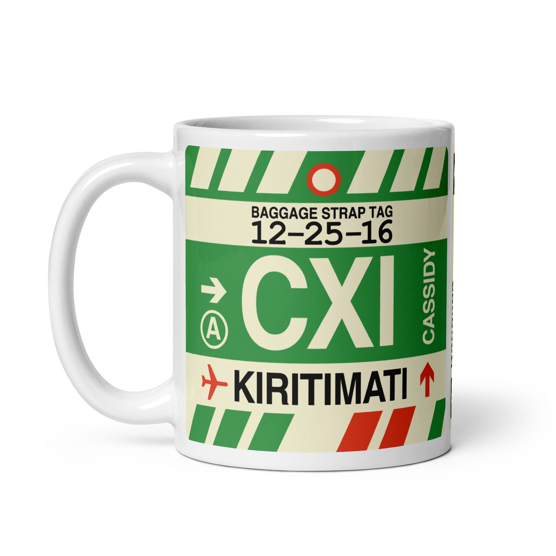 CXI Kiritimati Coffee Mug • Jet Age Baggage Tag Design • YHM Designs - Image 02