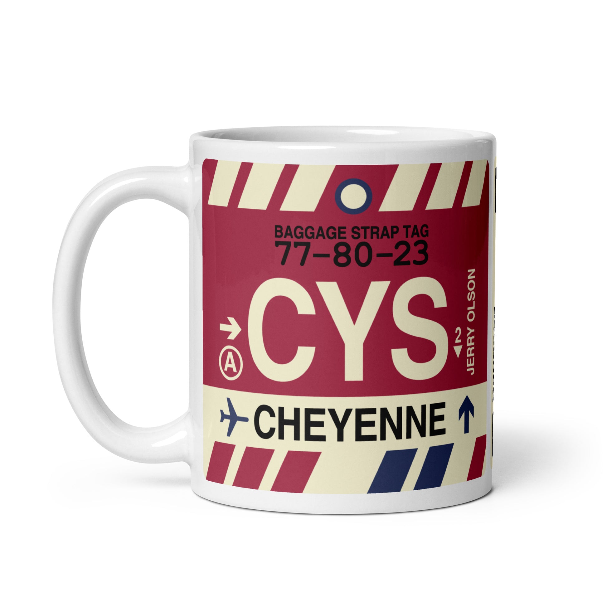 CYS Cheyenne Coffee Mug • Jet Age Baggage Tag Design • YHM Designs - Image 02