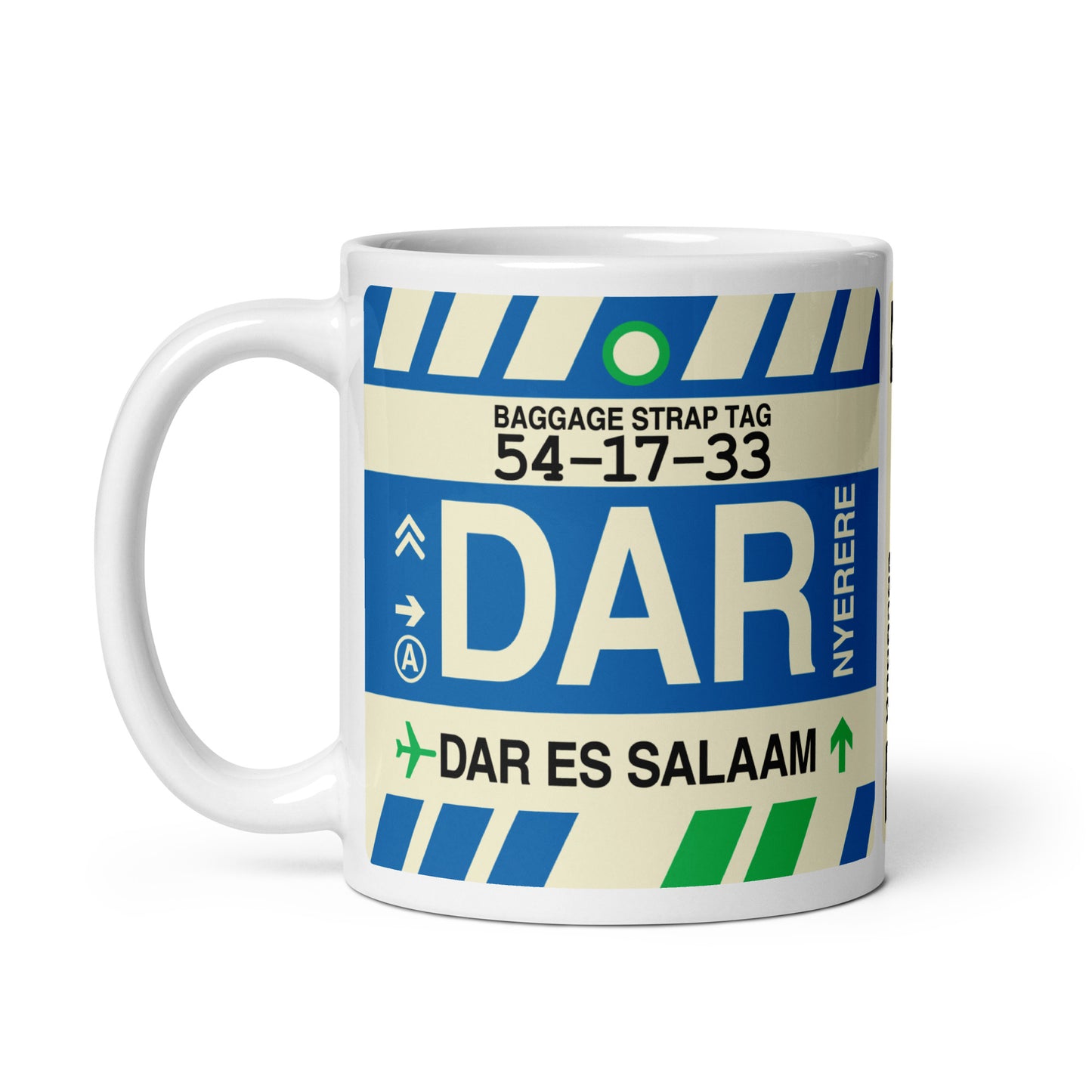 DAR Dar es Salaam Coffee Mug • Jet Age Baggage Tag Design • YHM Designs - Image 02