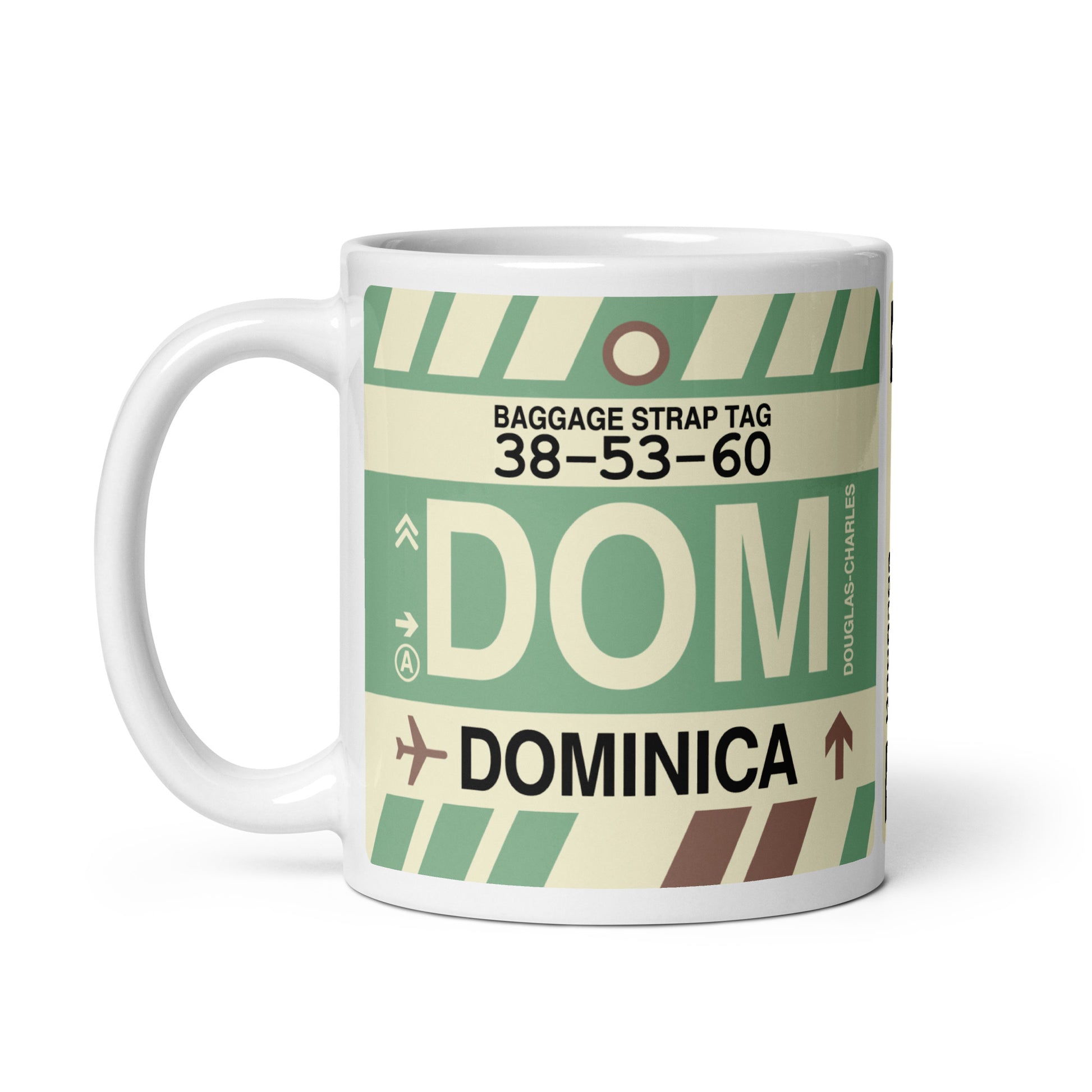 DOM Dominica Coffee Mug • Jet Age Baggage Tag Design • YHM Designs - Image 02