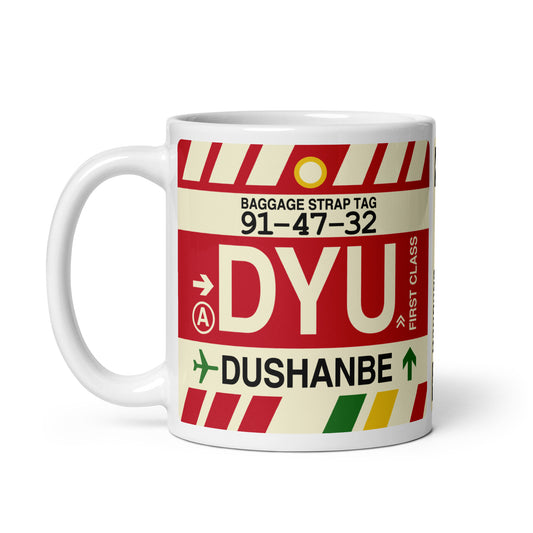 DYU Dushanbe Coffee Mug • Jet Age Baggage Tag Design • YHM Designs - Image 02