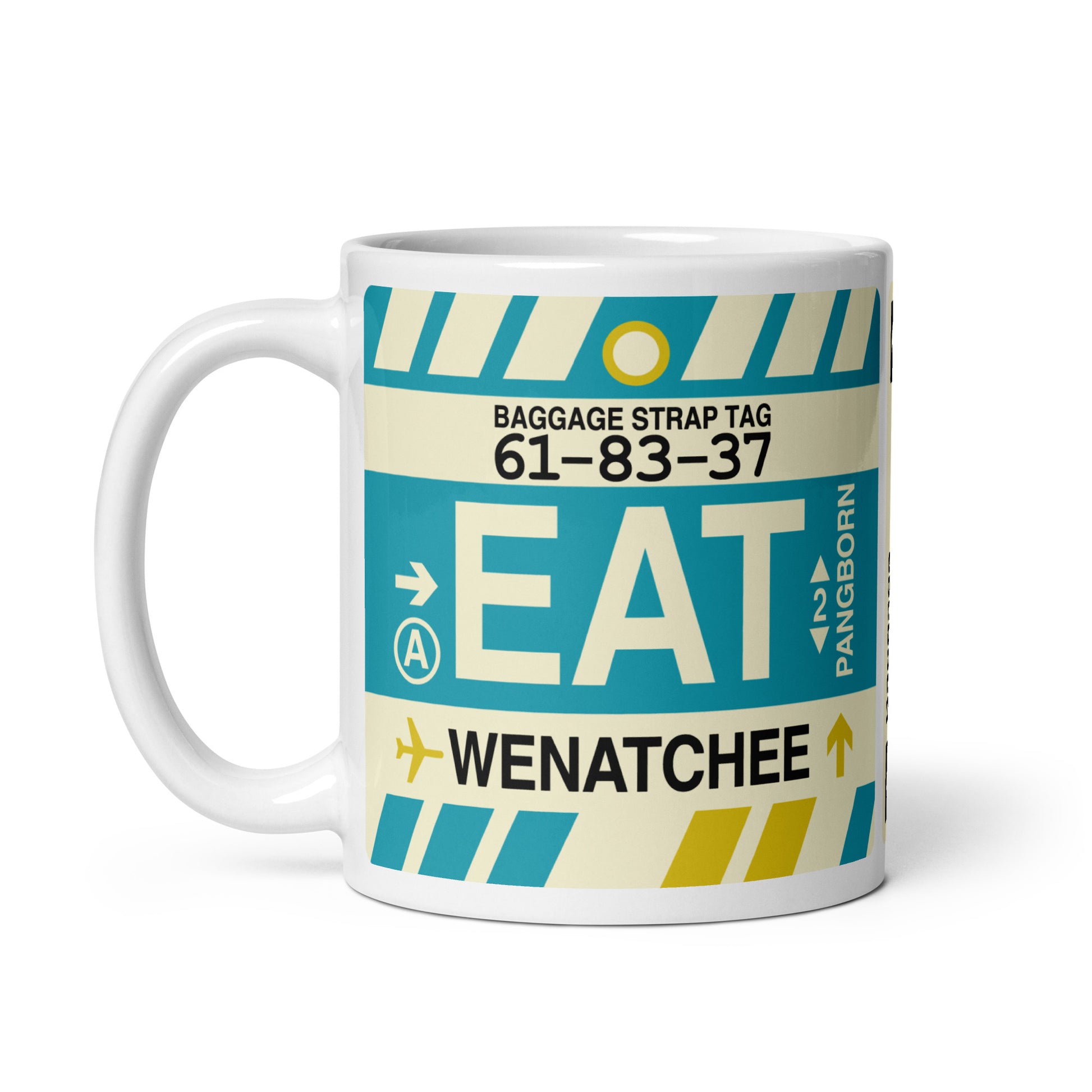 EAT Wenatchee Coffee Mug • Jet Age Baggage Tag Design • YHM Designs - Image 02