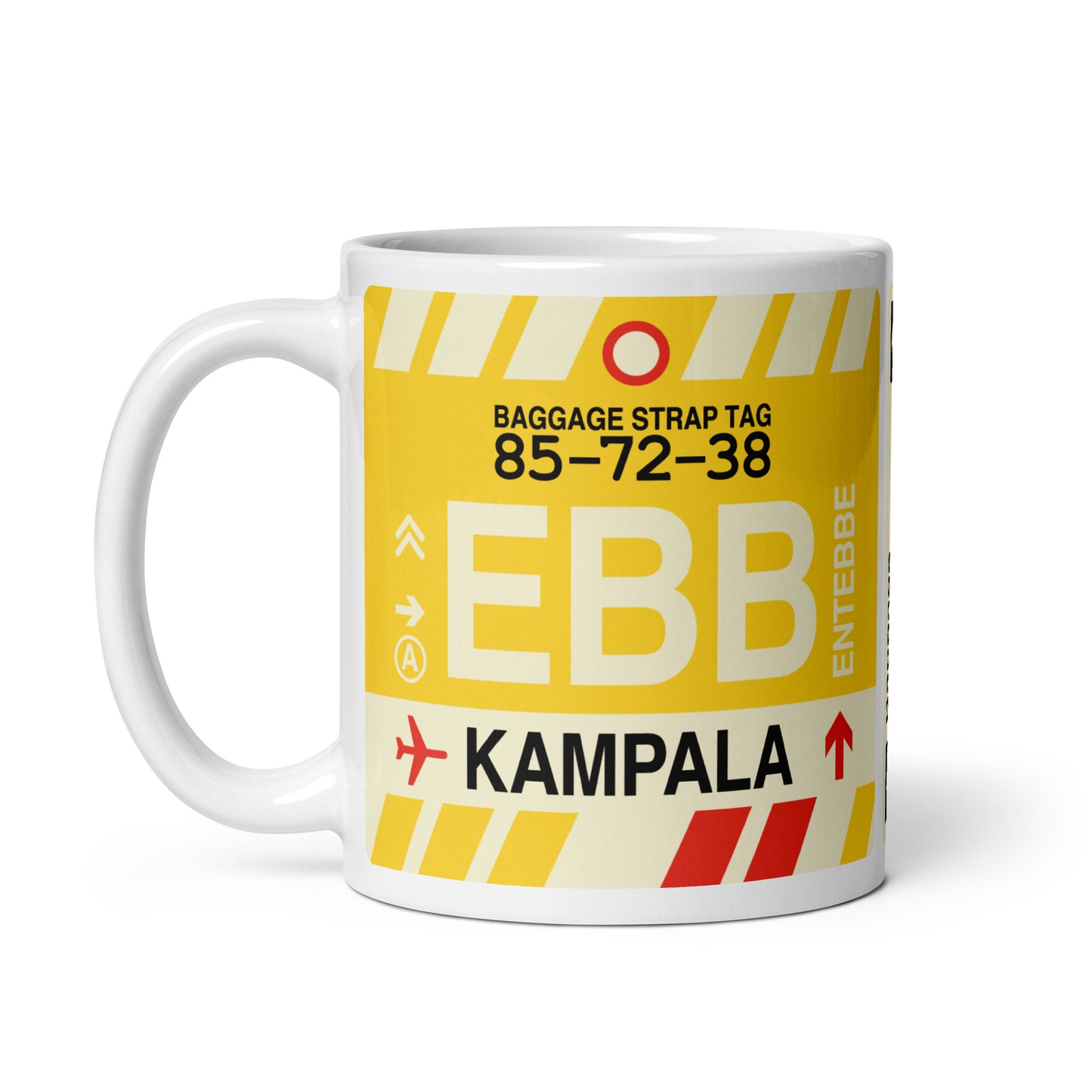 EBB Kampala Coffee Mug • Jet Age Baggage Tag Design • YHM Designs - Image 02