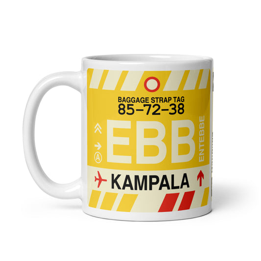 EBB Kampala Coffee Mug • Jet Age Baggage Tag Design • YHM Designs - Image 02