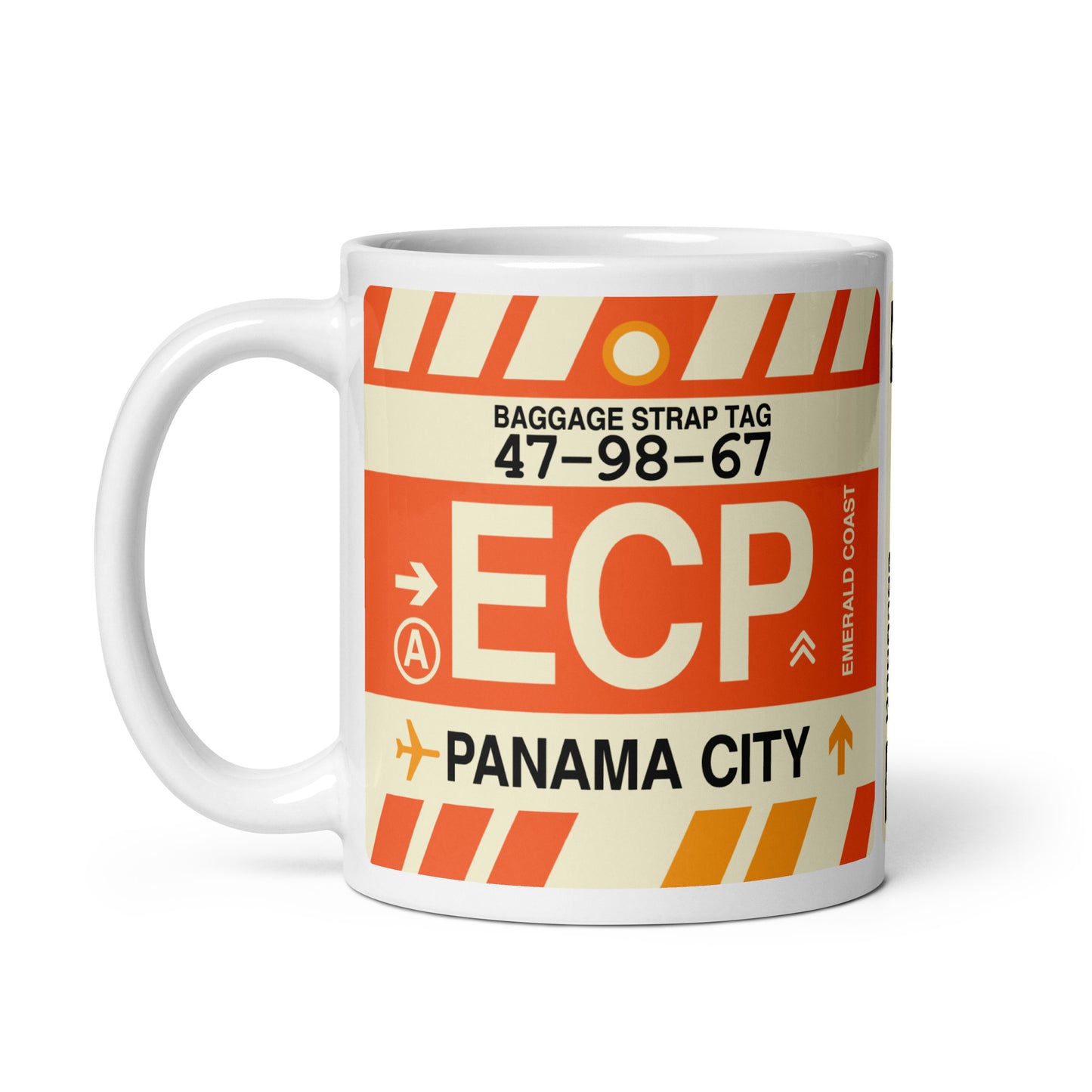ECP Panama City Coffee Mug • Jet Age Baggage Tag Design • YHM Designs - Image 02