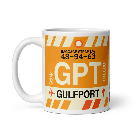 GPT Gulfport-Biloxi Coffee Mug • Jet Age Baggage Tag Design • YHM Designs - Image 02