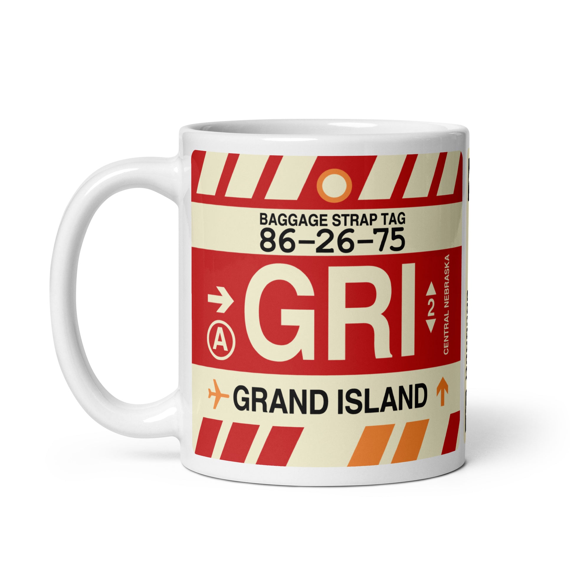 GRI Grand Island Coffee Mug • Jet Age Baggage Tag Design • YHM Designs - Image 02