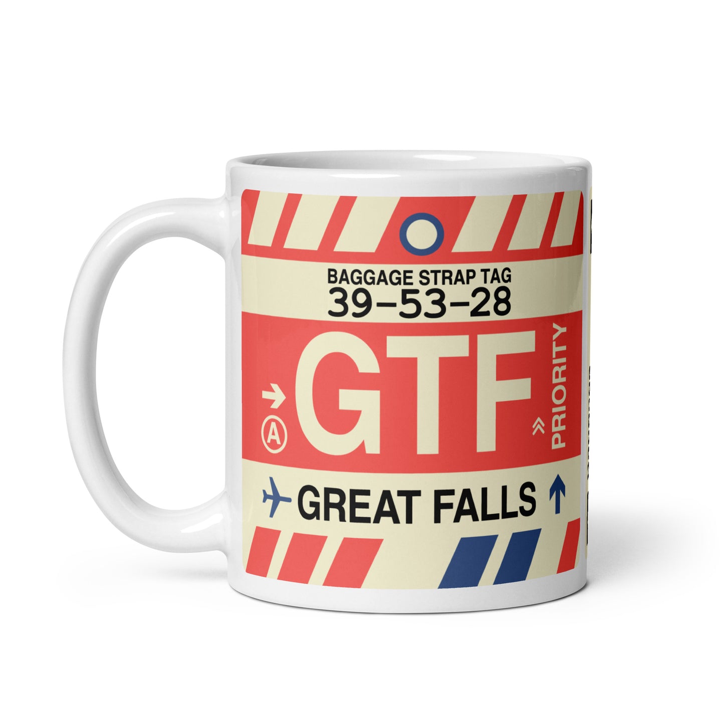 GTF Great Falls Coffee Mug • Jet Age Baggage Tag Design • YHM Designs - Image 02