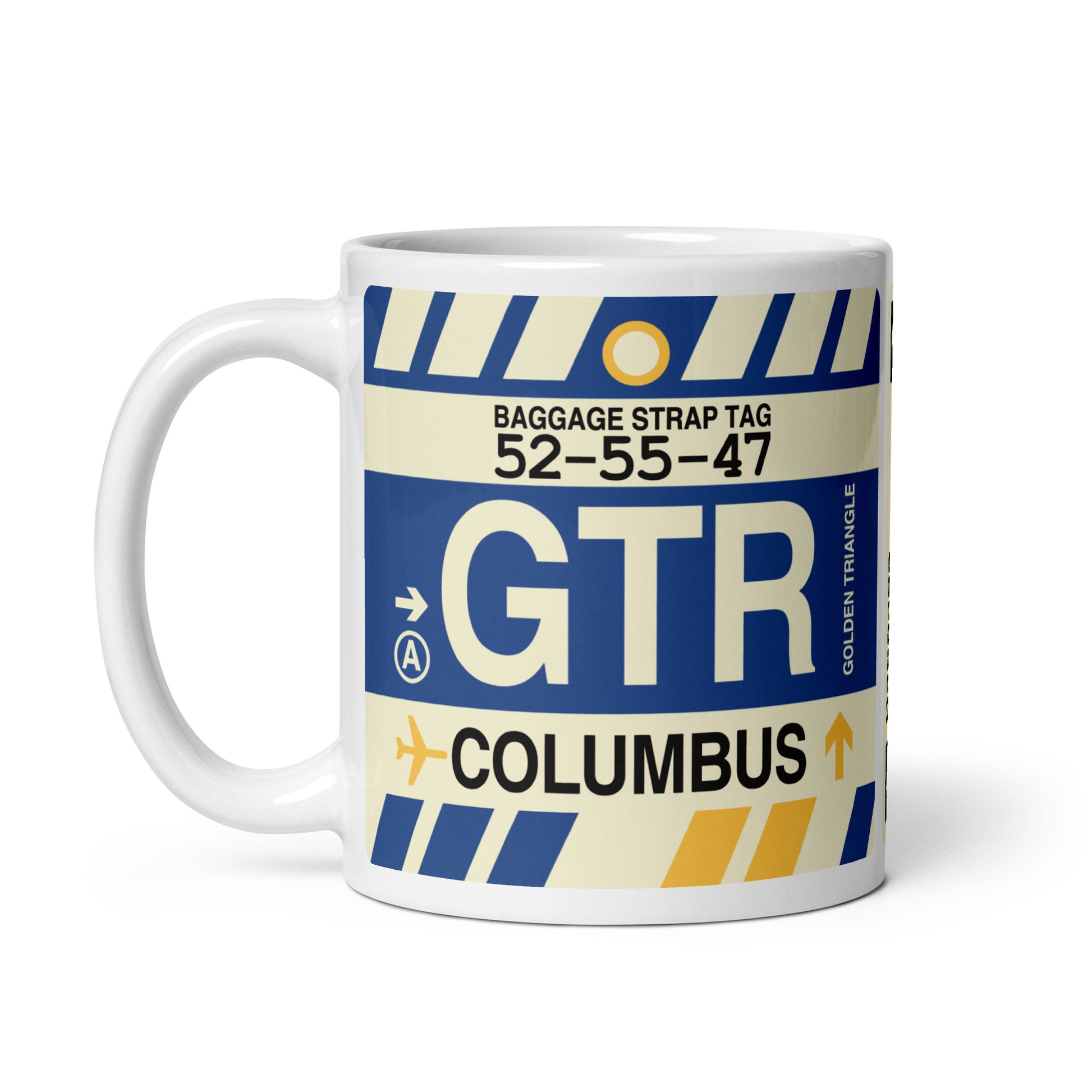 GTR Columbus Coffee Mug • Jet Age Baggage Tag Design • YHM Designs - Image 02