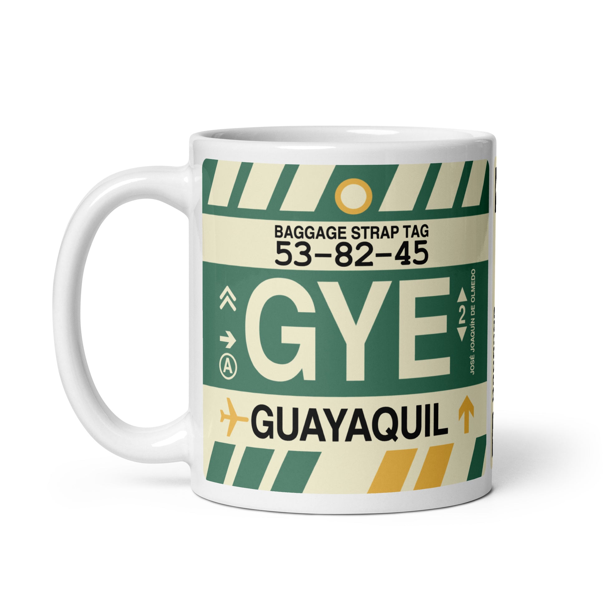 GYE Guayaquil Coffee Mug • Jet Age Baggage Tag Design • YHM Designs - Image 02