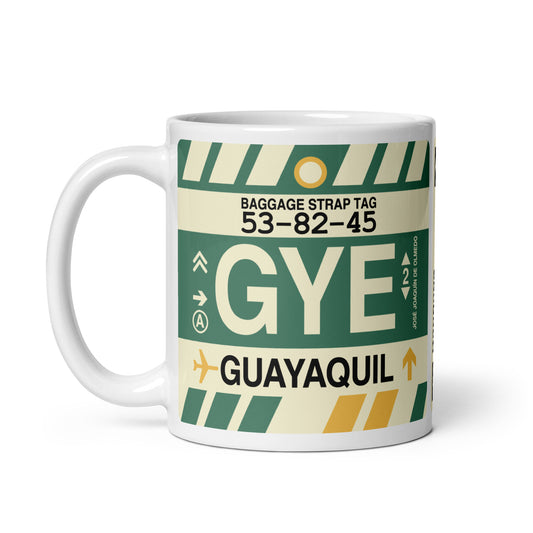 GYE Guayaquil Coffee Mug • Jet Age Baggage Tag Design • YHM Designs - Image 02