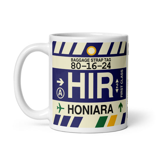 HIR Honiara Coffee Mug • Jet Age Baggage Tag Design • YHM Designs - Image 02