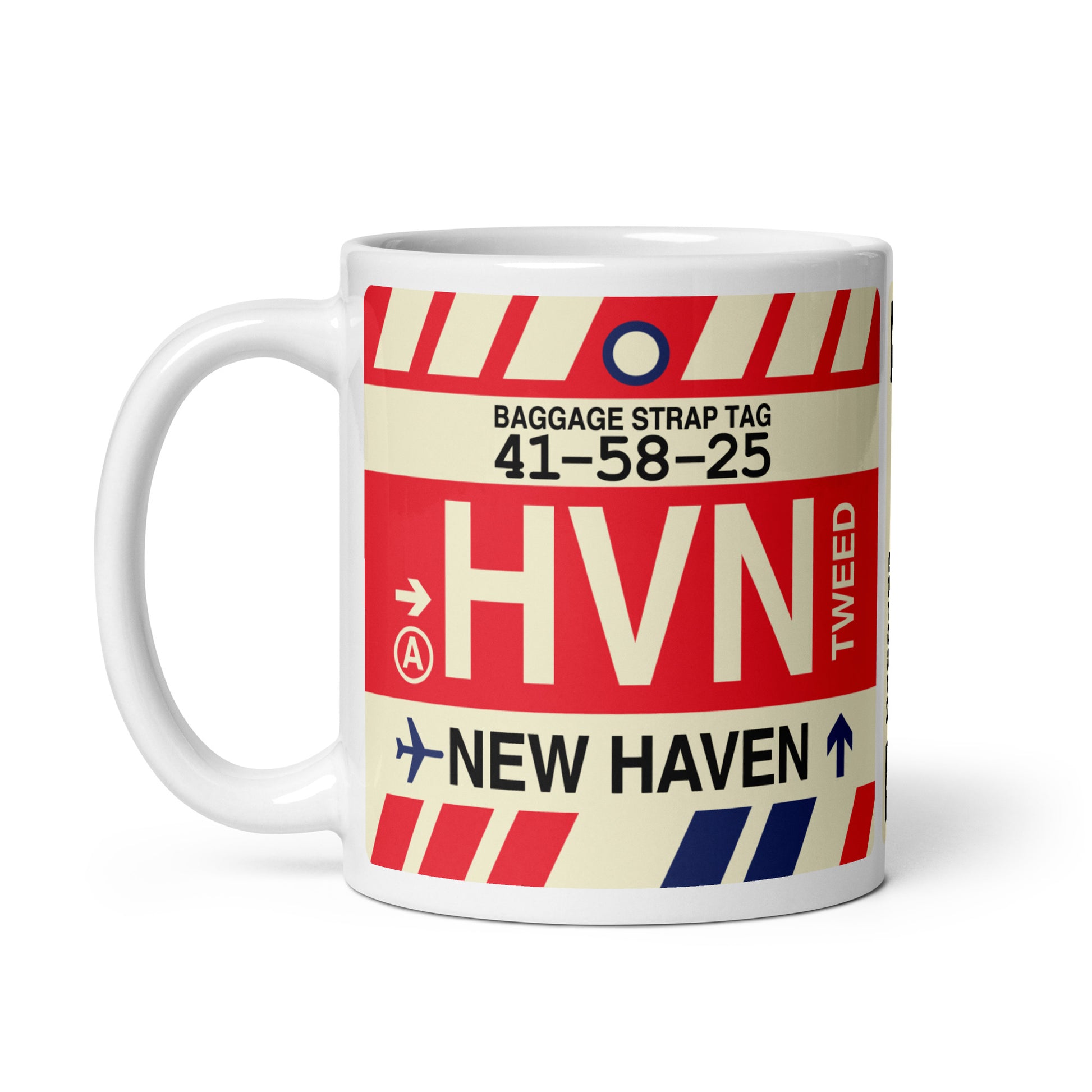 HVN New Haven Coffee Mug • Jet Age Baggage Tag Design • YHM Designs - Image 02