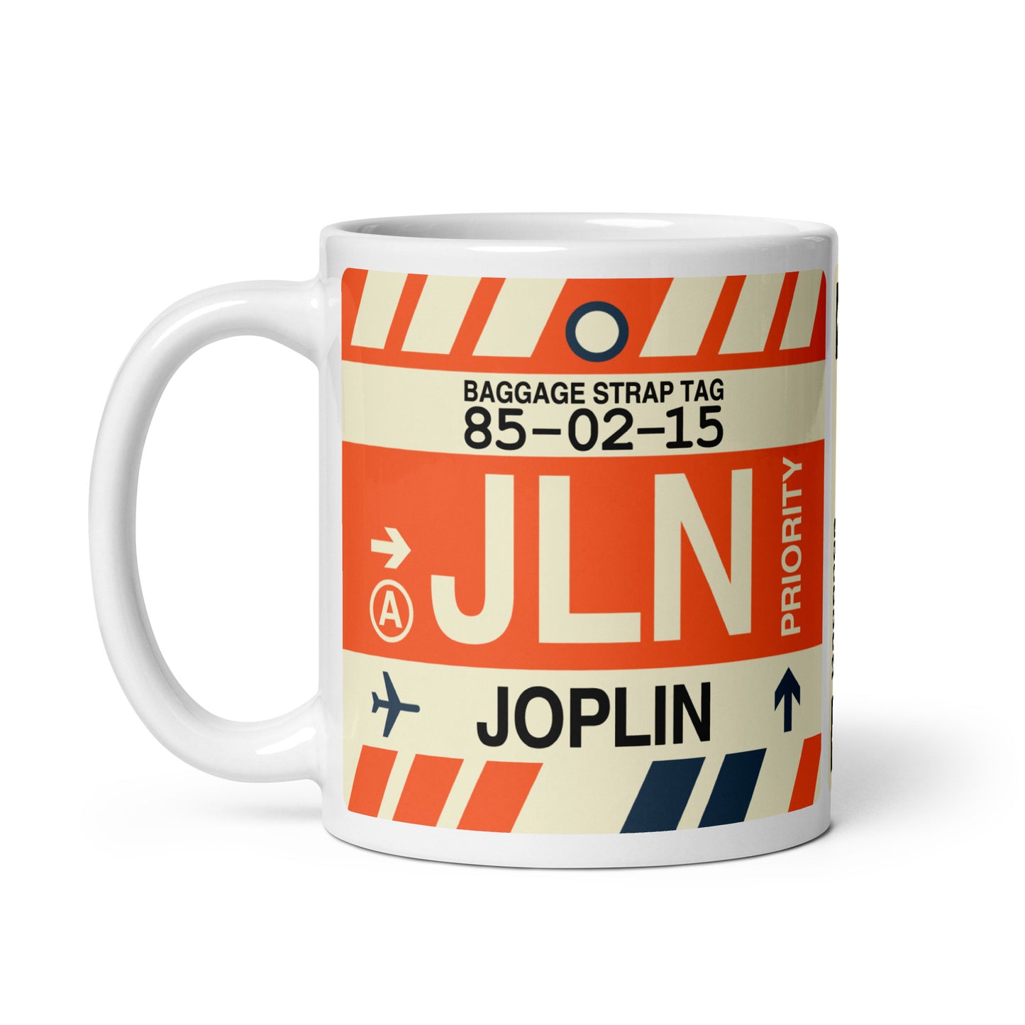 JLN Joplin Coffee Mug • Jet Age Baggage Tag Design • YHM Designs - Image 02