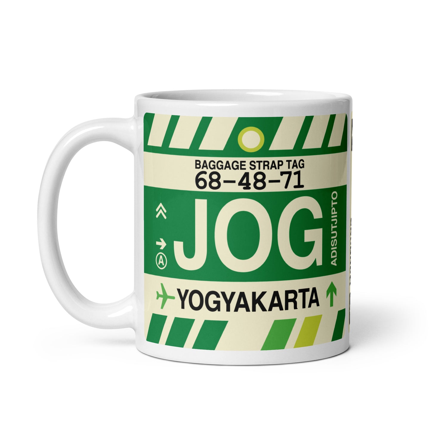 JOG Yogyakarta Coffee Mug • Jet Age Baggage Tag Design • YHM Designs - Image 02