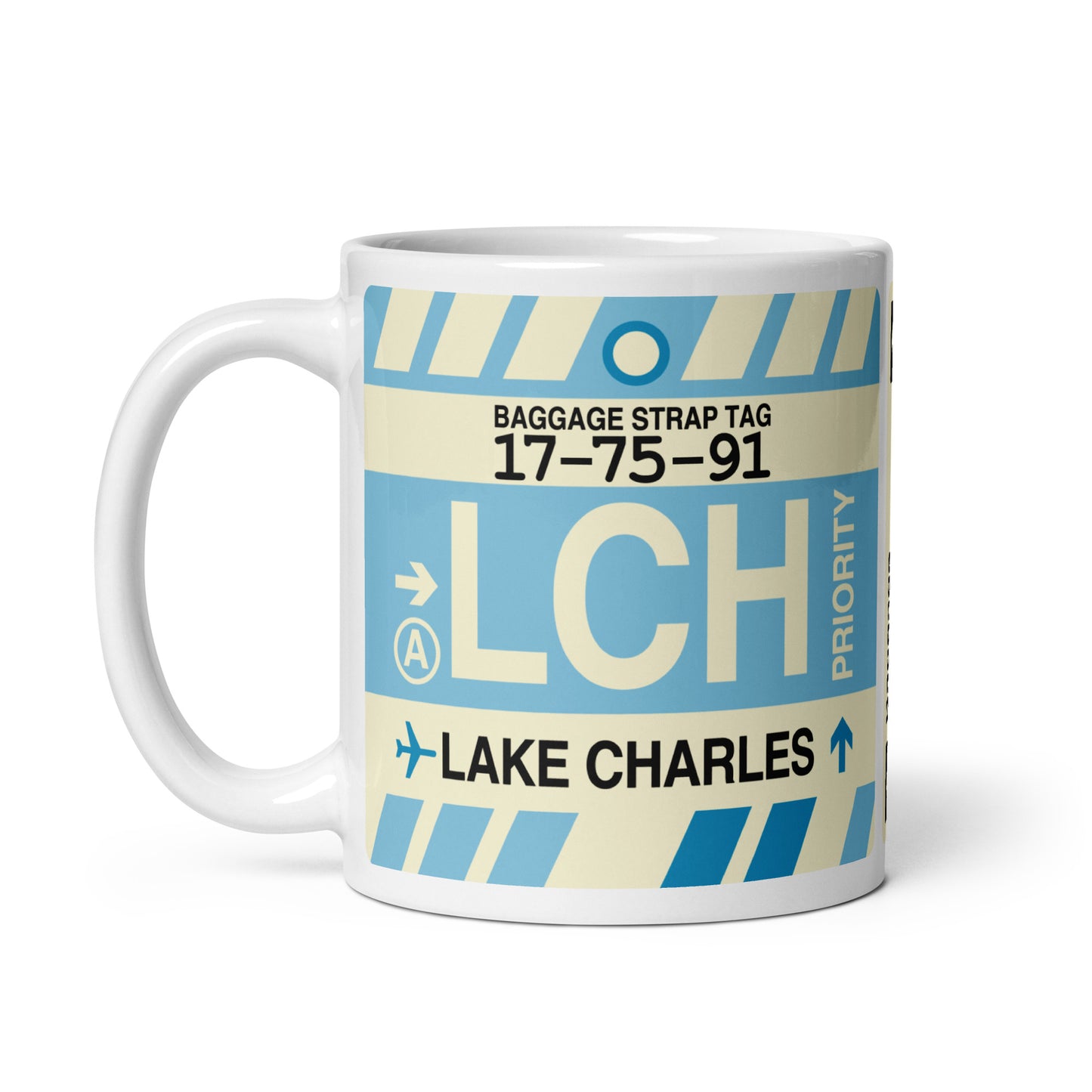 LCH Lake Charles Coffee Mug • Jet Age Baggage Tag Design • YHM Designs - Image 02