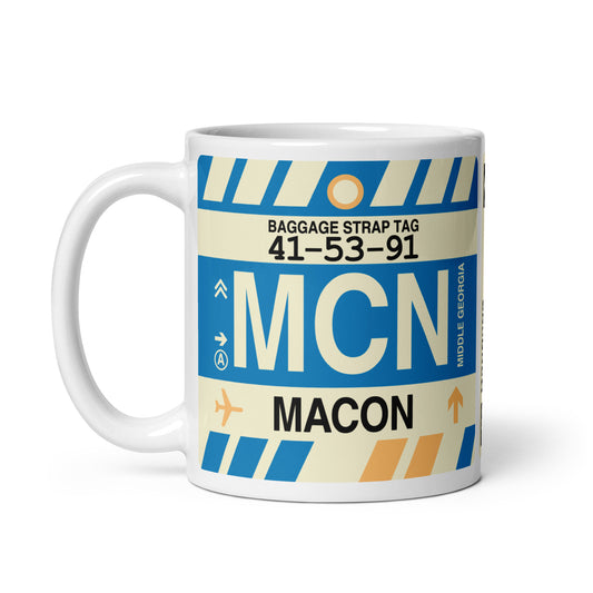 MCN Macon Coffee Mug • Jet Age Baggage Tag Design • YHM Designs - Image 02