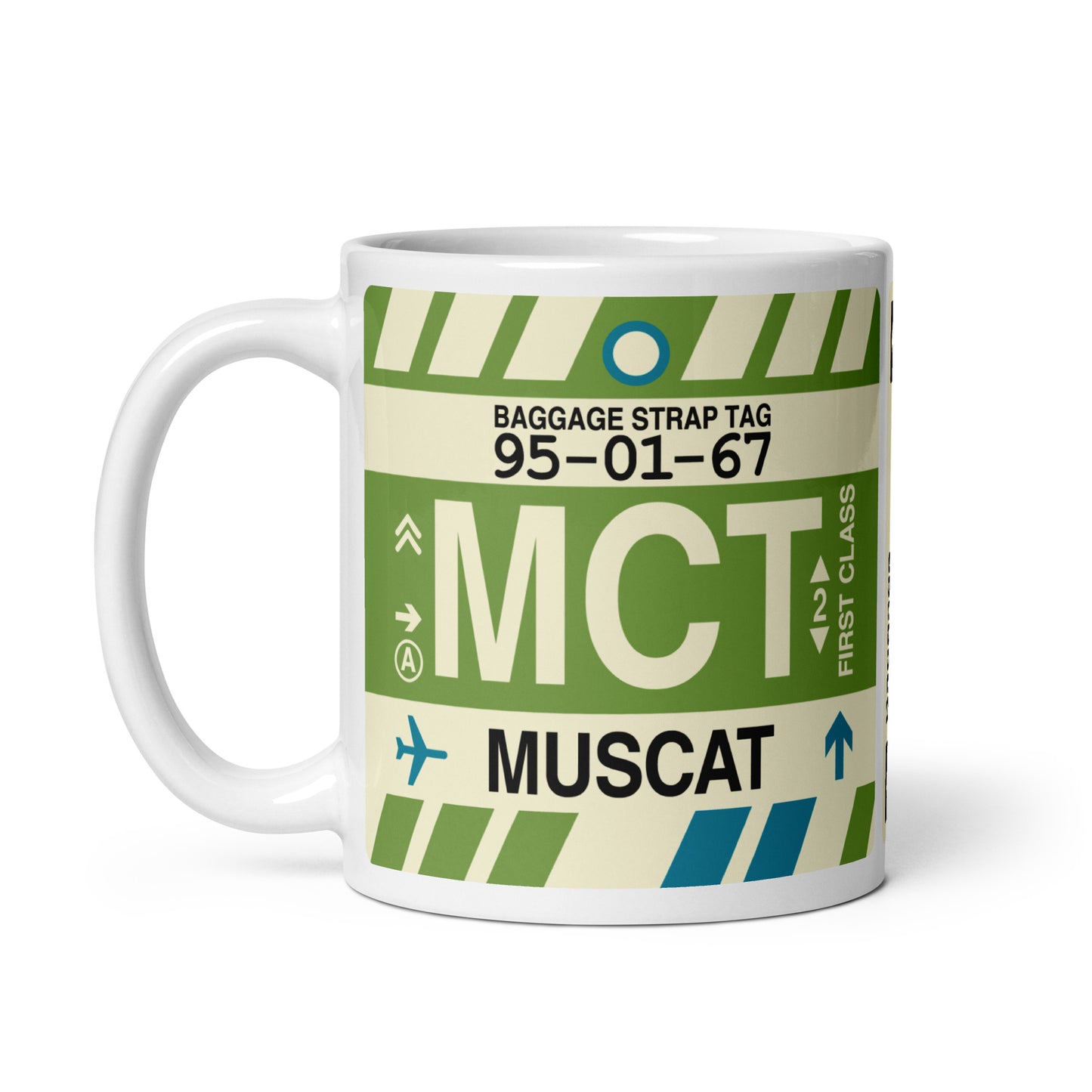 MCT Muscat Coffee Mug • Jet Age Baggage Tag Design • YHM Designs - Image 02