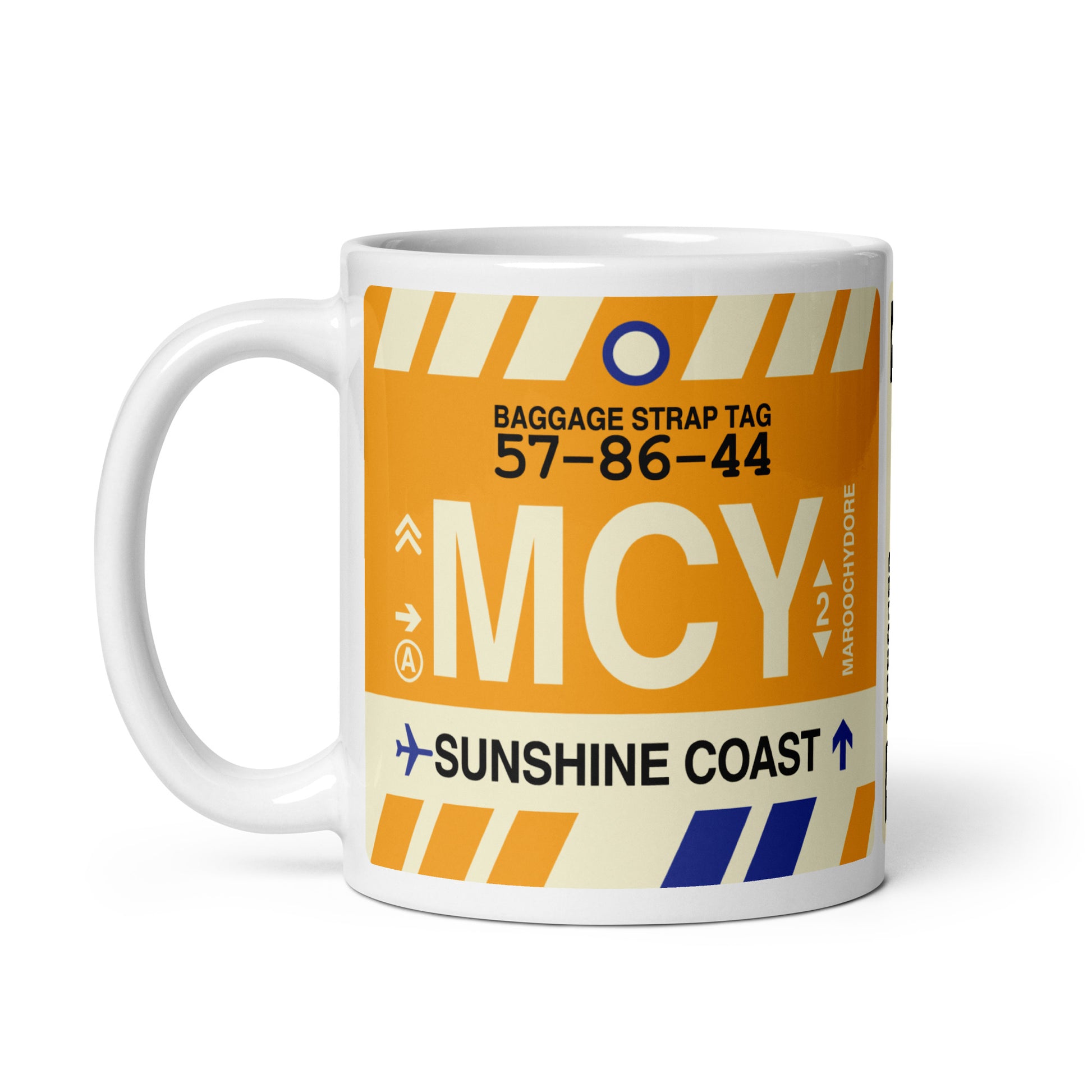 MCY Sunshine Coast Coffee Mug • Jet Age Baggage Tag Design • YHM Designs - Image 02