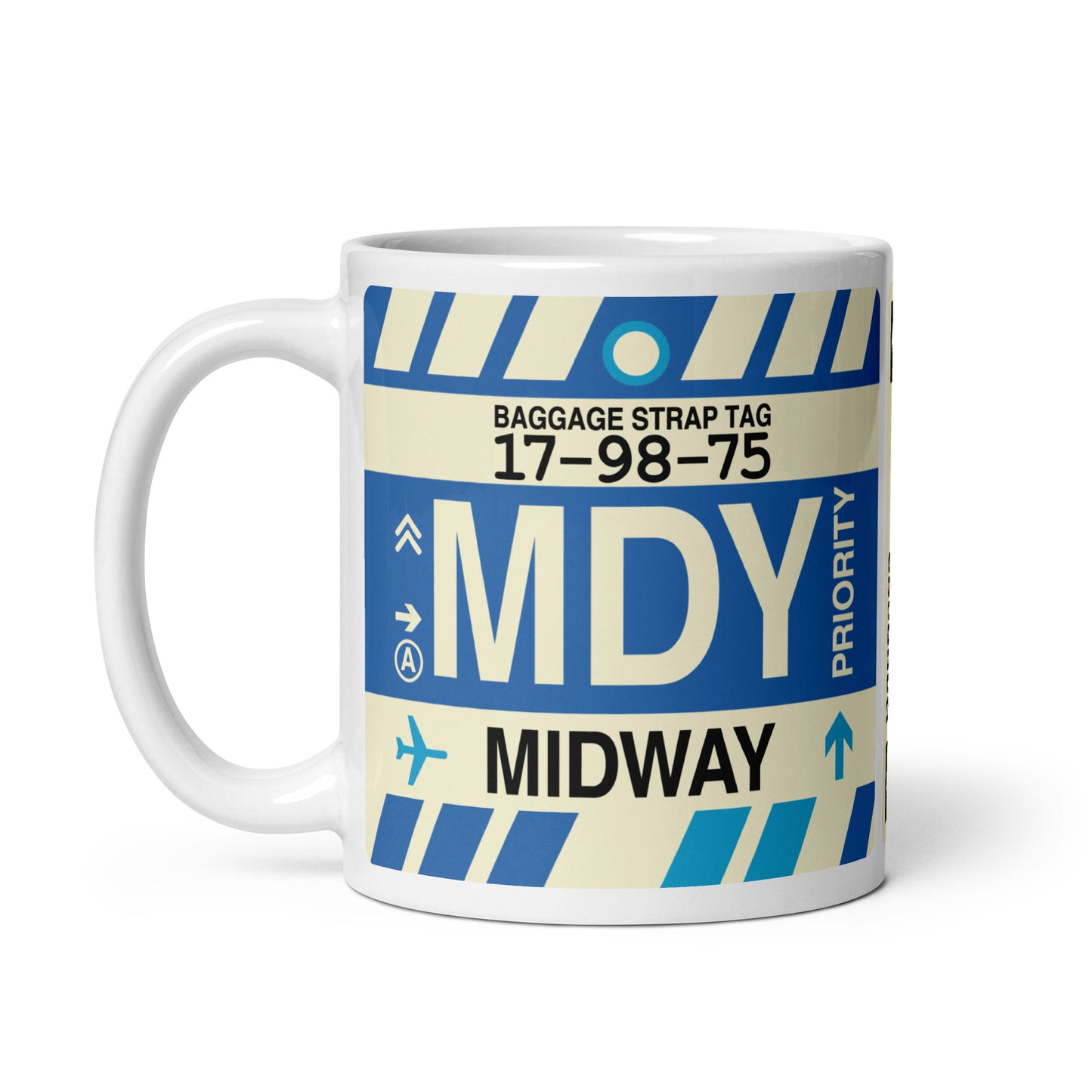 MDY Midway Coffee Mug • Jet Age Baggage Tag Design • YHM Designs - Image 02
