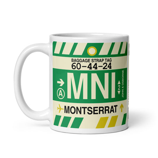 MNI Montserrat Coffee Mug • Jet Age Baggage Tag Design • YHM Designs - Image 02