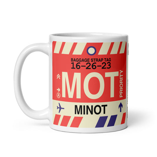 MOT Minot Coffee Mug • Jet Age Baggage Tag Design • YHM Designs - Image 02