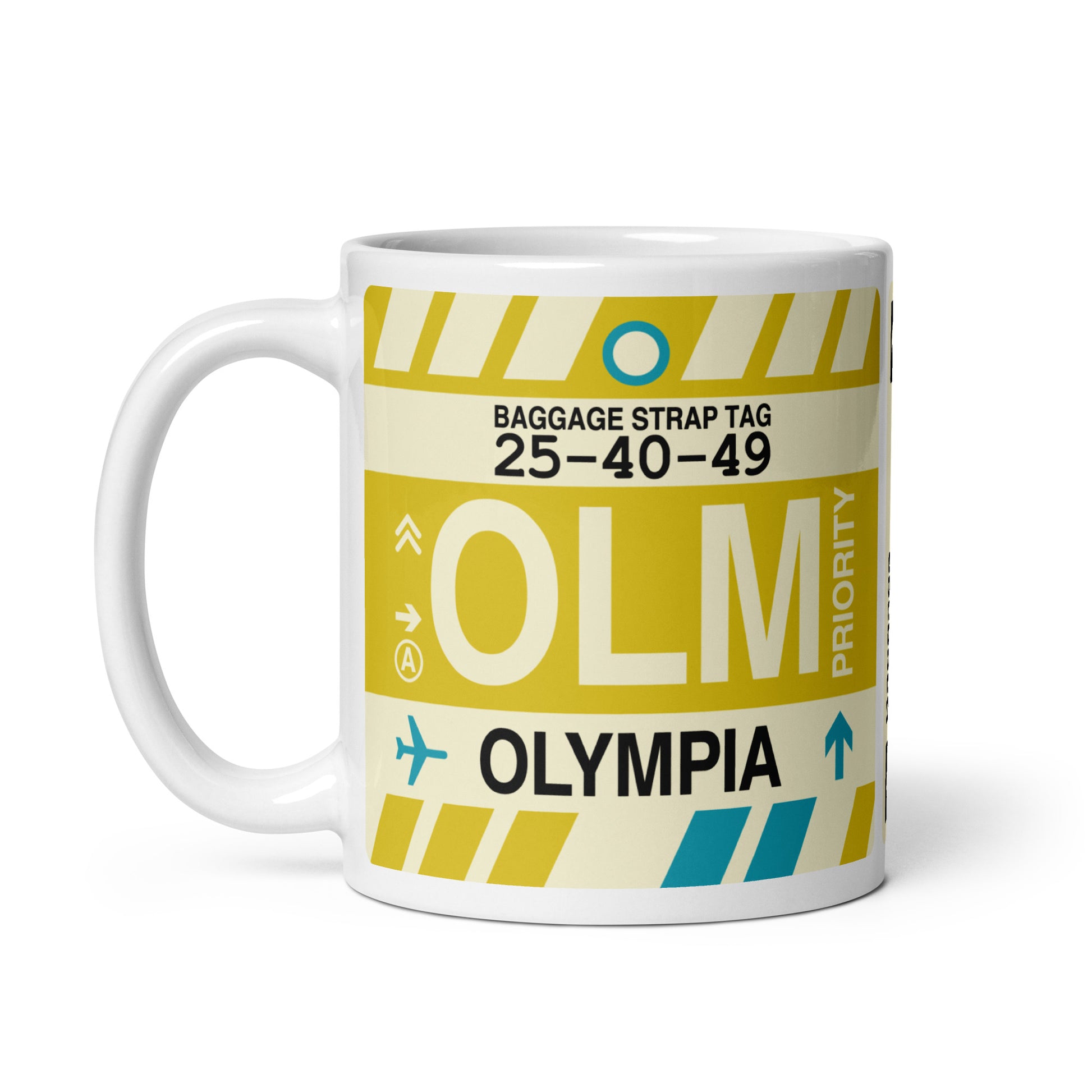 OLM Olympia Coffee Mug • Jet Age Baggage Tag Design • YHM Designs - Image 02