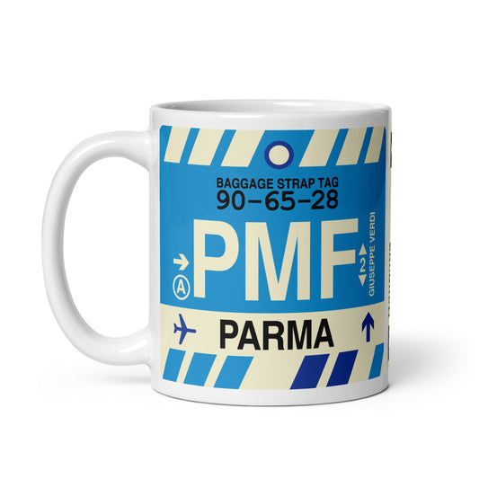 PMF Parma Coffee Mug • Jet Age Baggage Tag Design • YHM Designs - Image 02