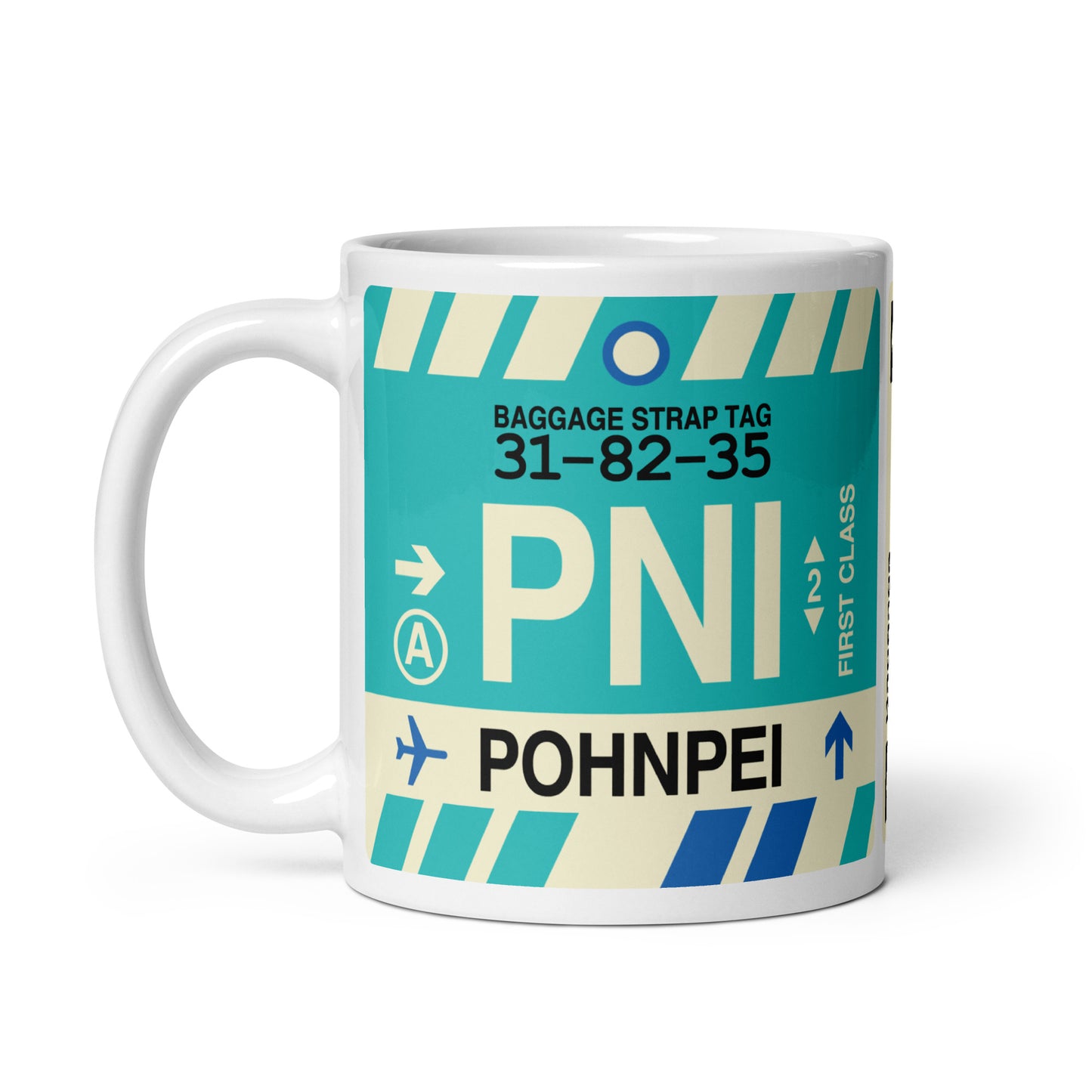 PNI Pohnpei Coffee Mug • Jet Age Baggage Tag Design • YHM Designs - Image 02