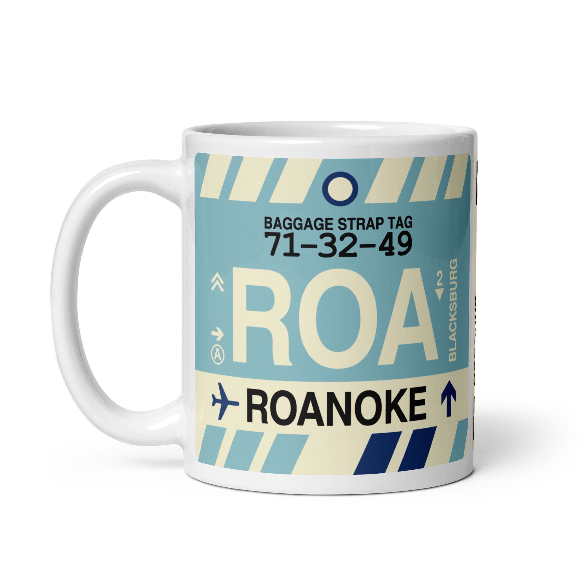 ROA Roanoke Coffee Mug • Jet Age Baggage Tag Design • YHM Designs - Image 02