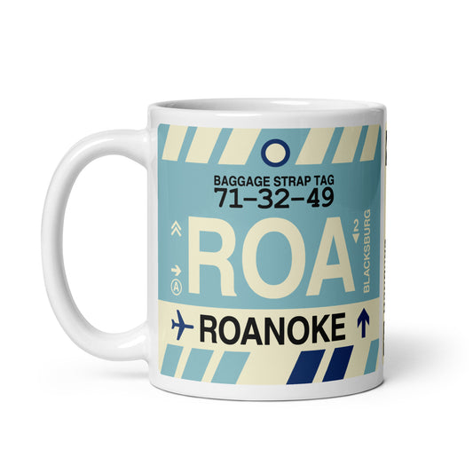 ROA Roanoke Coffee Mug • Jet Age Baggage Tag Design • YHM Designs - Image 02