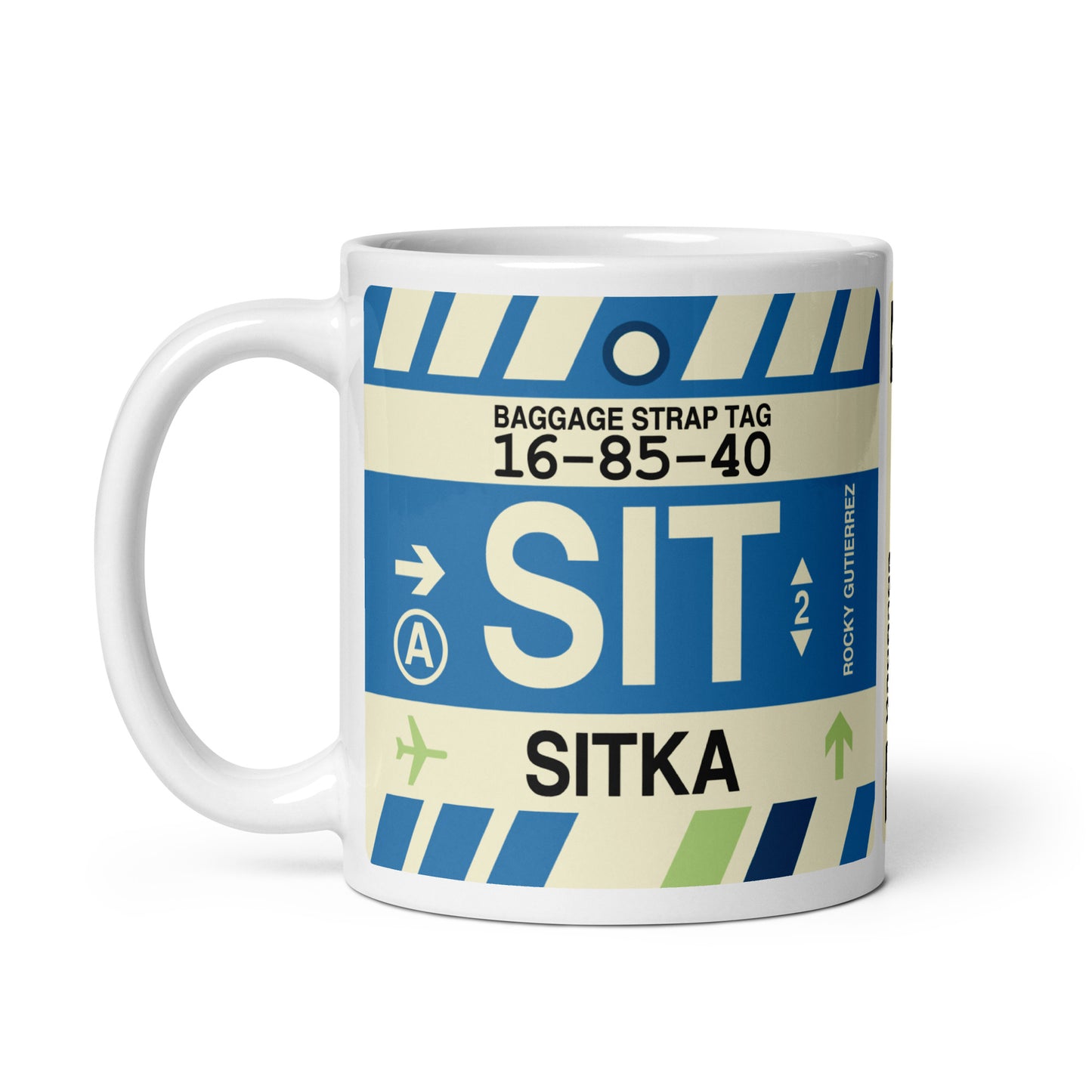 SIT Sitka Coffee Mug • Jet Age Baggage Tag Design • YHM Designs - Image 02