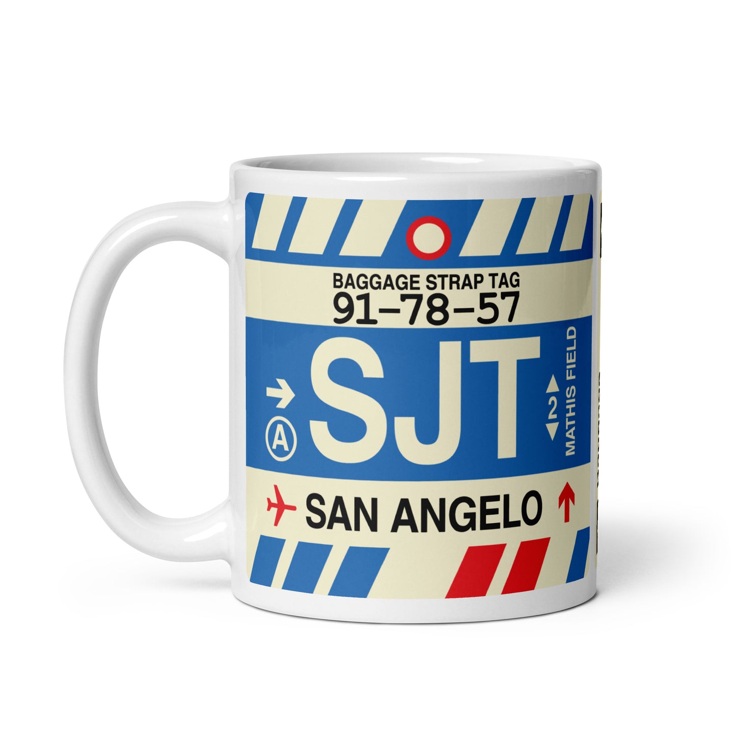 SJT San Angelo Coffee Mug • Jet Age Baggage Tag Design • YHM Designs - Image 02