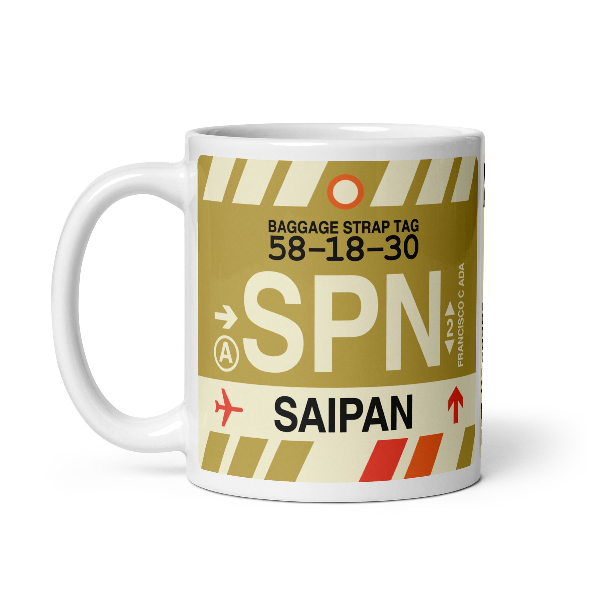 SPN Saipan Coffee Mug • Jet Age Baggage Tag Design • YHM Designs - Image 02