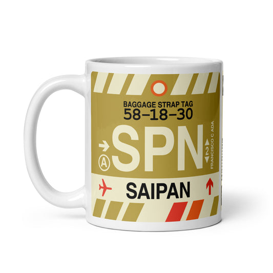 SPN Saipan Coffee Mug • Jet Age Baggage Tag Design • YHM Designs - Image 02