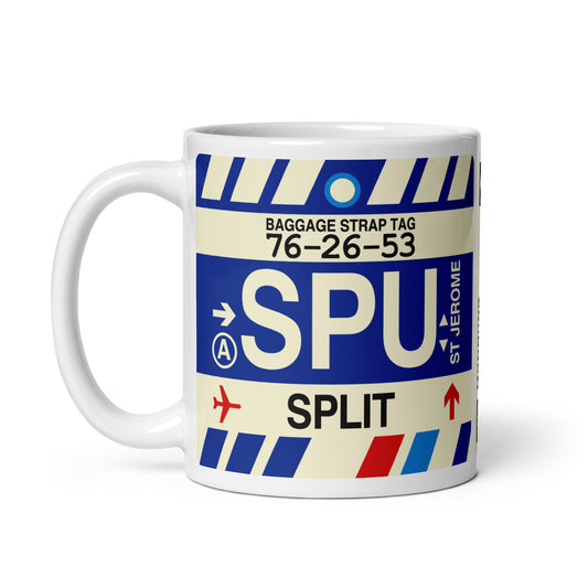 SPU Split Coffee Mug • Jet Age Baggage Tag Design • YHM Designs - Image 02