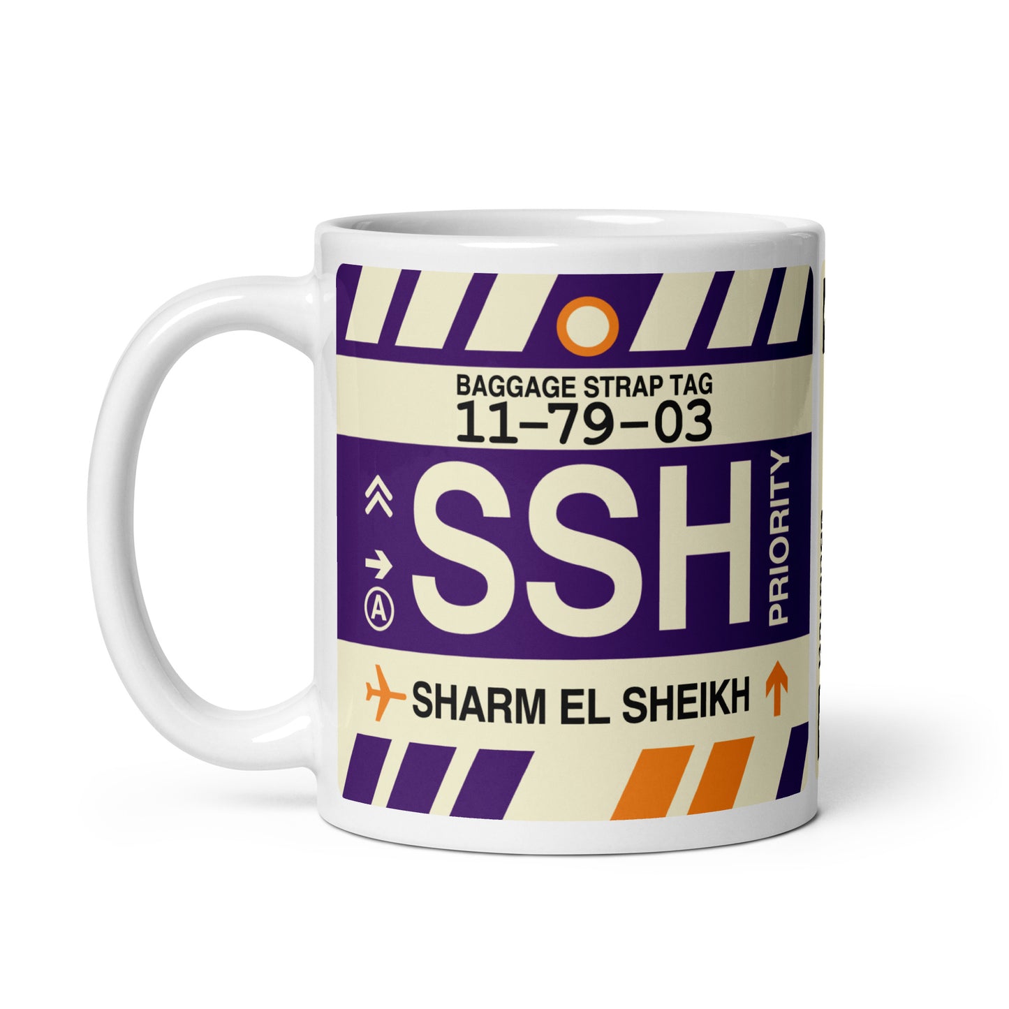 SSH Sharm el-Sheikh Coffee Mug • Jet Age Baggage Tag Design • YHM Designs - Image 02