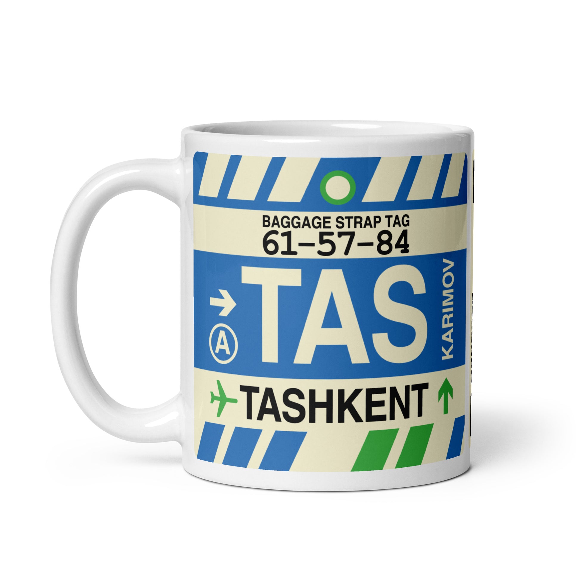 TAS Tashkent Coffee Mug • Jet Age Baggage Tag Design • YHM Designs - Image 02