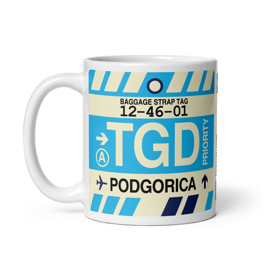 TGD Podgorica Coffee Mug • Jet Age Baggage Tag Design • YHM Designs - Image 02