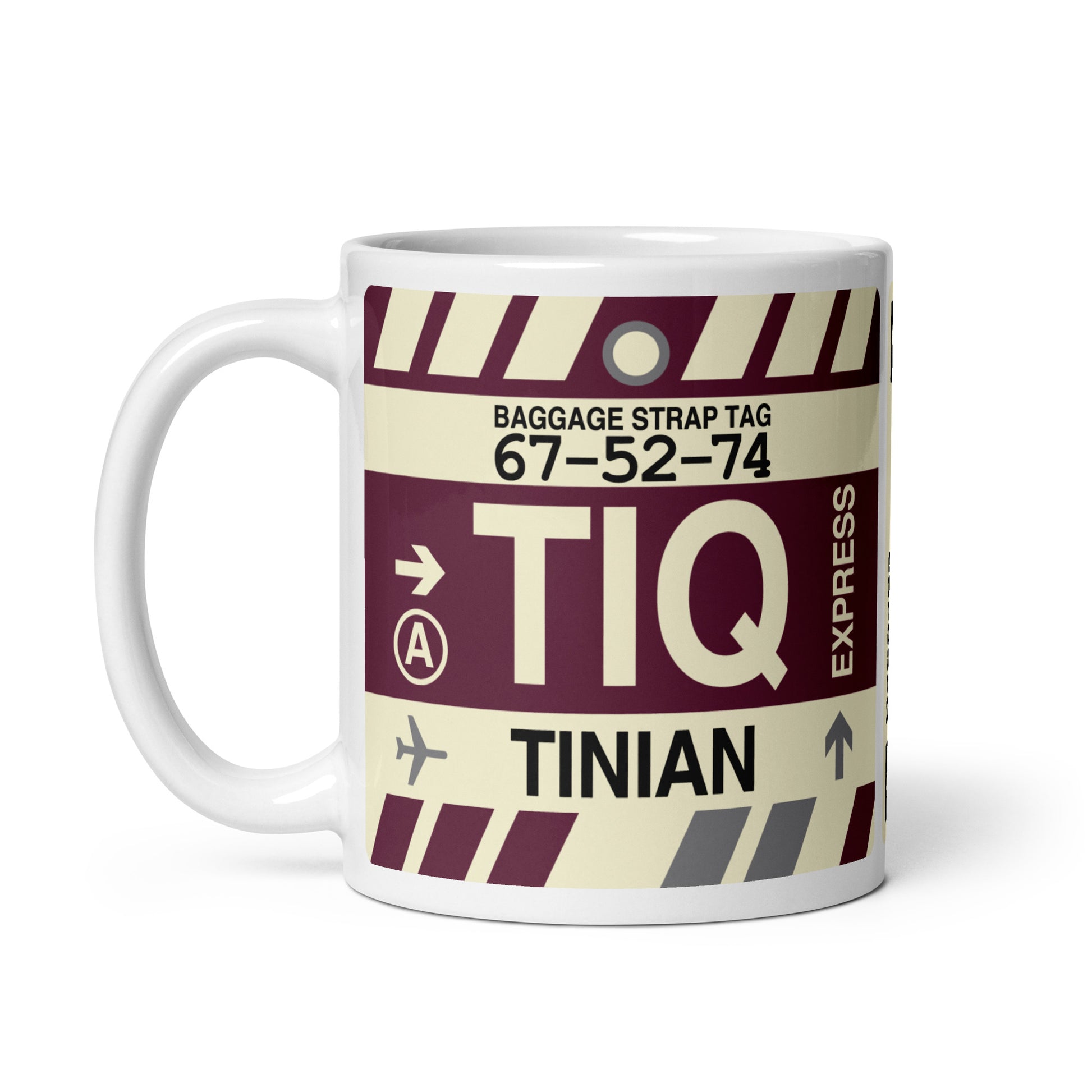 TIQ Tinian Coffee Mug • Jet Age Baggage Tag Design • YHM Designs - Image 02