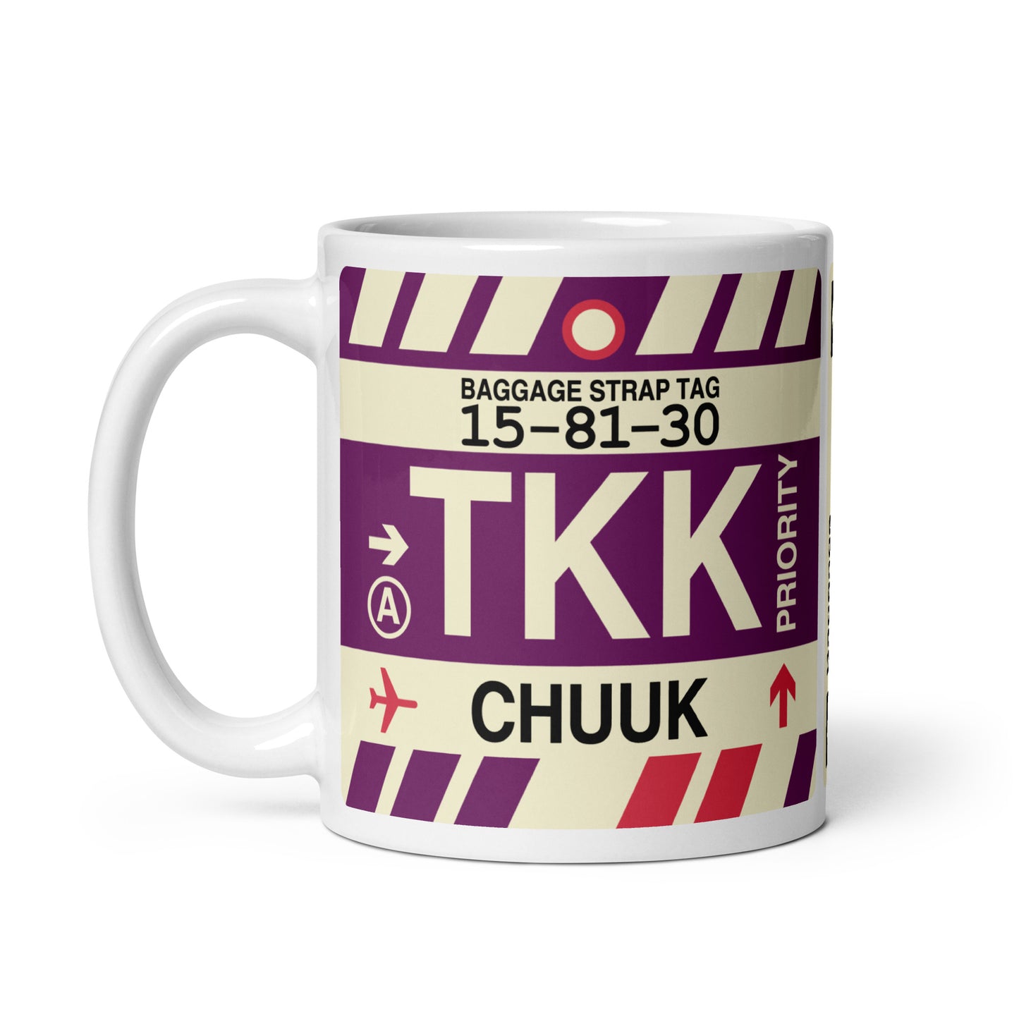 TKK Chuuk Coffee Mug • Jet Age Baggage Tag Design • YHM Designs - Image 02