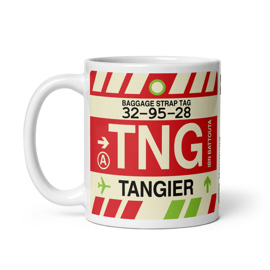 TNG Tangier Coffee Mug • Jet Age Baggage Tag Design • YHM Designs - Image 02