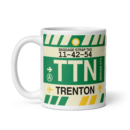 TTN Trenton Coffee Mug • Jet Age Baggage Tag Design • YHM Designs - Image 02