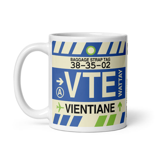 VTE Vientiane Coffee Mug • Jet Age Baggage Tag Design • YHM Designs - Image 02