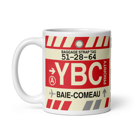 YBC Baie-Comeau Coffee Mug • Jet Age Baggage Tag Design • YHM Designs - Image 02
