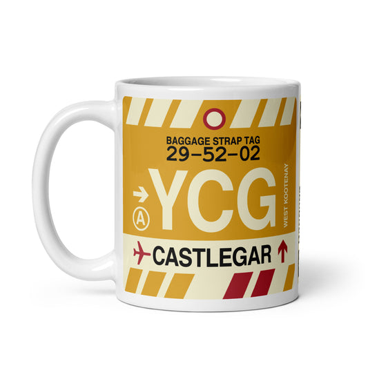 YCG Castlegar Coffee Mug • Jet Age Baggage Tag Design • YHM Designs - Image 02