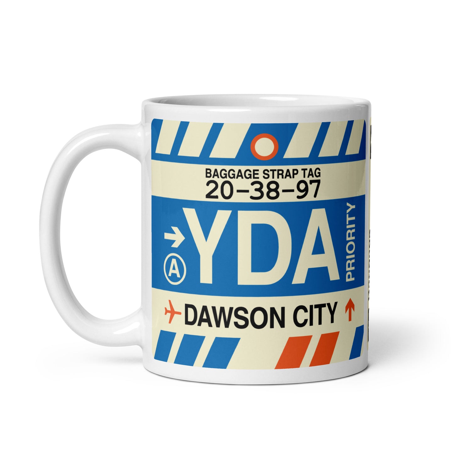 YDA Dawson City Coffee Mug • Jet Age Baggage Tag Design • YHM Designs - Image 02