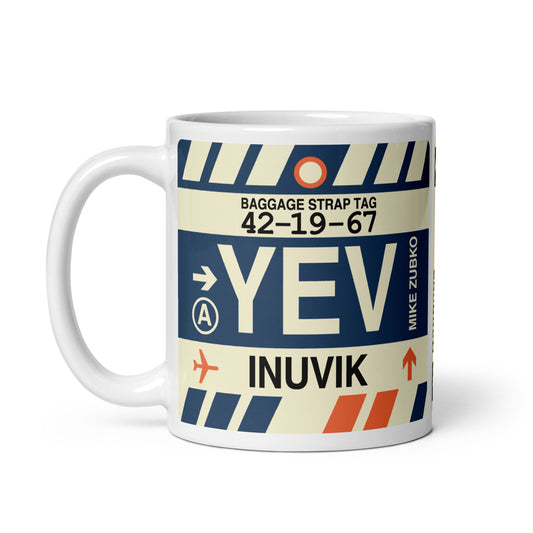 YEV Inuvik Coffee Mug • Jet Age Baggage Tag Design • YHM Designs - Image 02