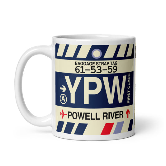 YPW Powell River Coffee Mug • Jet Age Baggage Tag Design • YHM Designs - Image 02